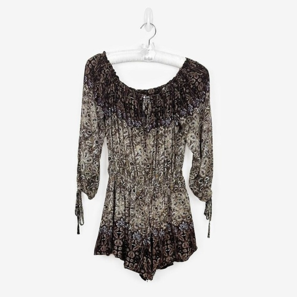 Free People So Divine Romper Size M Brown Off Shoulder Boho Festival Summer‎